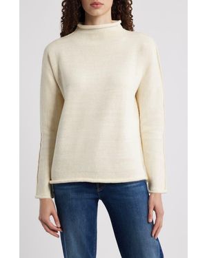Frank & Eileen Monterey Stripe Cotton Funnel Neck Sweater - White