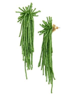 Oscar de la Renta Firework Beaded Tassel Earrings - Green