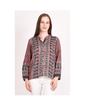 Ras Ayla Muslin Silk Button-Up Top - Brown