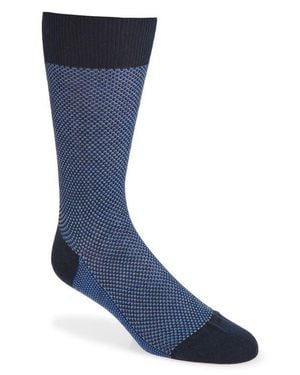 Pantherella Bird's Eye Merino Wool Blend Dress Socks - Blue