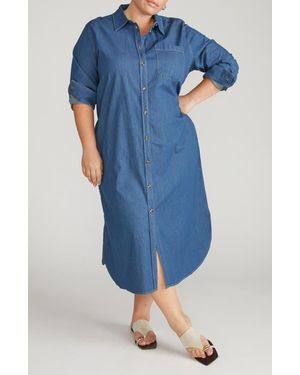 UNIVERSAL STANDARD Odeon Long Sleeve Chambray Shirtdress - Blue