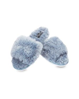 Memoi The Jacqueline Plush Faux Fur Slide Slipper - Blue