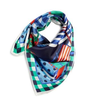 Echo Beach Picnic Silk Square Scarf - Blue
