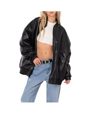 Edikted Oversize Faux Leather Bomber Jacket - Black