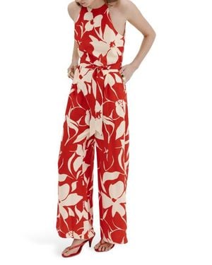 Mango Print Belted Sleeveless Jumpsuit - Red