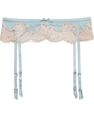Fleur du Mal Juliet Lace Trim Stretch Silk Garter Belt - White