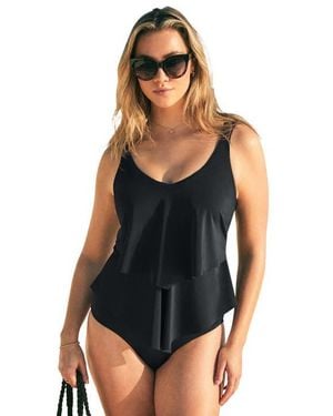 Swim 365 Comfort Strap Tiered One Piece - Black