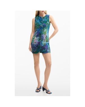 Desigual Floral Print Denim Minidress - Blue