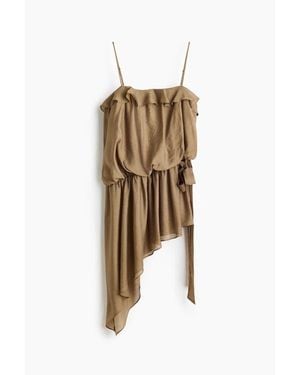 H&M Asymmetric Flounce-Trimmed Dress - Metallic