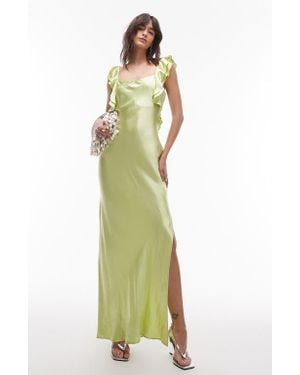 TOPSHOP Ruffle Satin Maxi Cocktail Slipdress - White