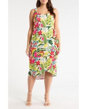 Sugarlips Wissa Tropical Beli Faux Wrap Midi Dress - Yellow