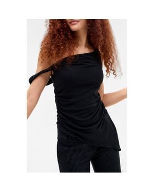 BDG Peggy Asymmetric One-Shoulder Cotton Blend Knit Top - Black