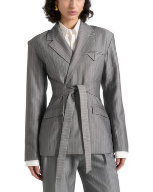 Manière De Voir Delphine Pinstripe Wrap Tie Blazer - Gray