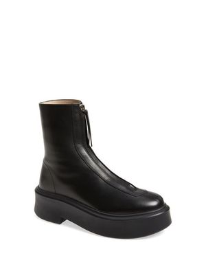 The Row Zippered Platform Leather Combat Boots - Black
