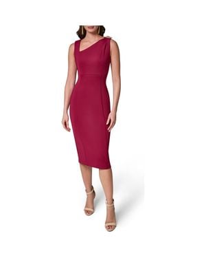 Donna Karan Asymmetrical Neckline Sheath Dress - Red