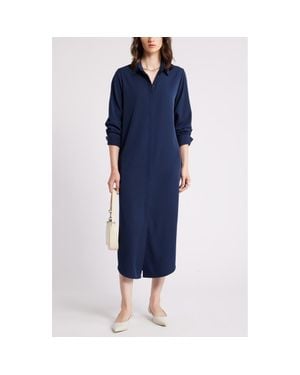 Nordstrom Long Sleeve Satin Midi Shirtdress - Blue