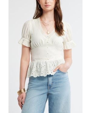 Treasure & Bond Cutwork Peplum Top - Blue