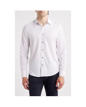 W.r.k. Trim Fit Abstract Square Print Performance Button-Up Shirt - White