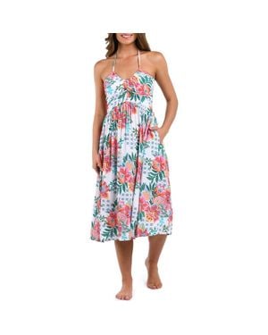 La Blanca Riviera Floral Halter Neck Cover-Up Dress - Blue