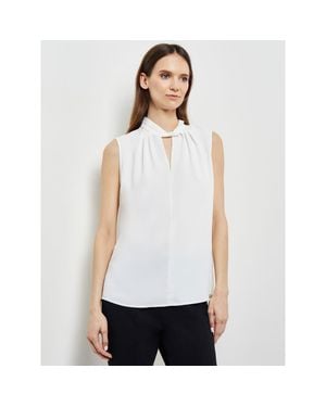 Misook Sleeveless Twist Neck Crepe De Chine Blouse - White
