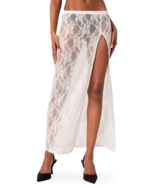 Edikted Aura Low Rise Sheer Lace Maxi Skirt - White