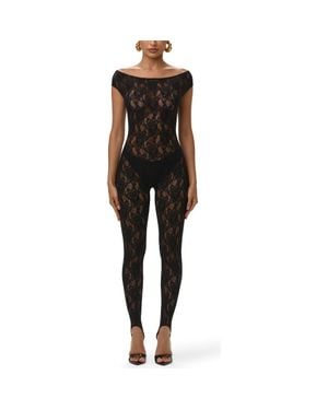 Naked Wardrobe Off The Shoulder Lace Stirrup Jumpsuit - Black