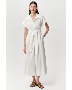 Exquise Leatrice Short Sleeve Belted Midi Jumpsuit - White