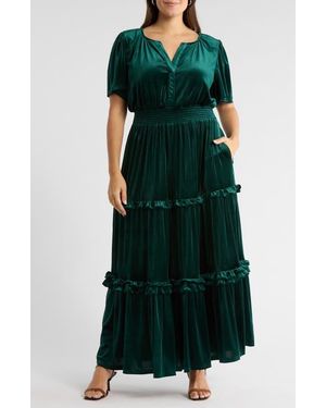 Sugarlips Juliete Velvet Palmer Tiered Maxi Dress - Green