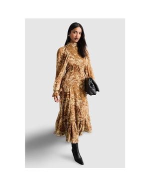 Warehouse Romantic Chiffon Sleeve Midaxi Dress - Metallic