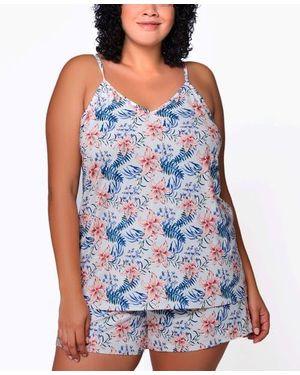 iCollection Tropical Floral Cami & Shorts Pajama Set - Blue