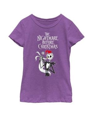 Nightmare Before Christmas Girls' Jack Skellington Santa Hat Logo Graphic Tee - Purple