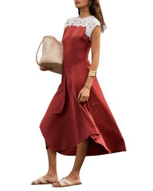 Mint Velvet Lace Detail Midi Dress - Red