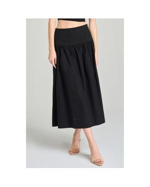 Wayf Mia Stretch Cotton Midi Skirt - Black