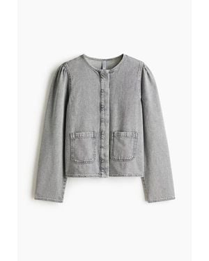 H&M Puff-Sleeved Denim Jacket - Gray