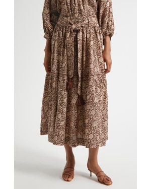 MILLE Franoise Floral Stripe Cotton Skirt - Brown