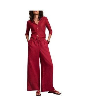 Mint Velvet Linen Drawstring Wide Leg Pants - Red