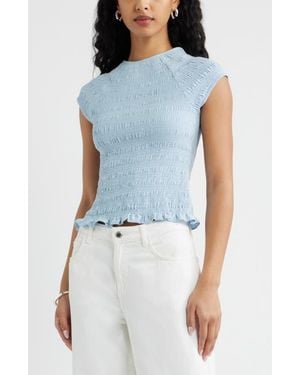 Open Edit Cap Sleeve Smocked Top - Blue