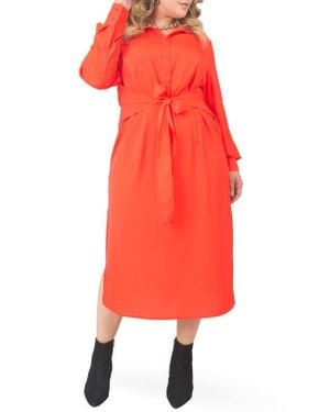 Standards & Practices Tie Waist Long Sleeve Midi Dress - Orange