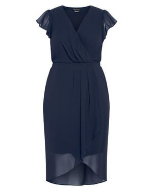 City Chic Faux Wrap Sheath Dress - Blue