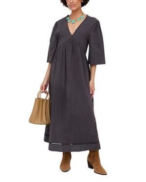 Raffya Ibiza Smock Embroidered Midi Dress - Black
