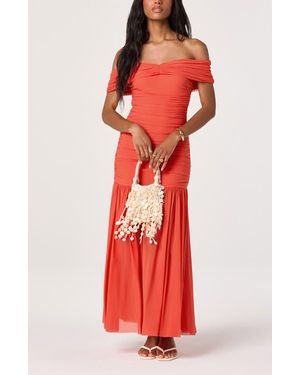 Astr Andreanna Off The Shoulder Mesh Maxi Dress - Red