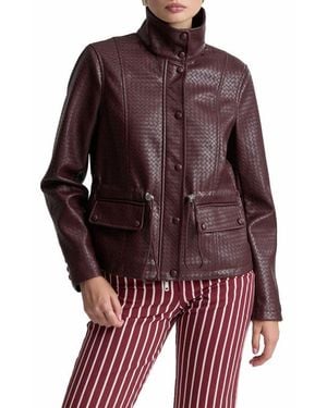 Avec Les Filles Woven Faux Leather Jacket - Red