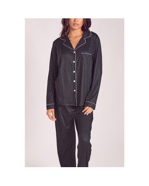 iCollection Brushed Microfiber Pajama Set With Contrast Piping - Blue