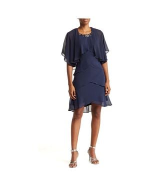 Sl Fashions Chiffon Tier Jacket & Dress Set - Blue