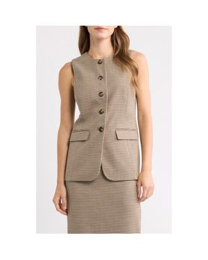 Anne Klein Houndstooth Five-Button Vest - Brown