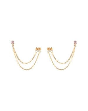 Ettika Double Piercing Chain Drop Earrings - Pink
