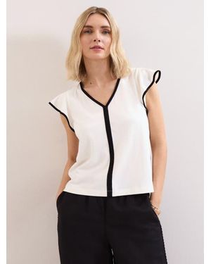 Phase Eight Fleur Ruffle Sleeve V-Neck Top - Natural