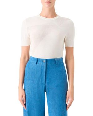 Akris Sunbeam Short Sleeve Silk & Cotton Sweater - Blue