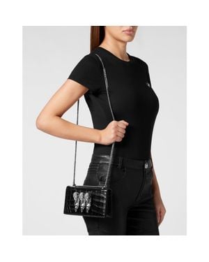 Philipp Plein Crocco Printed Small Shoulder Bag - Black