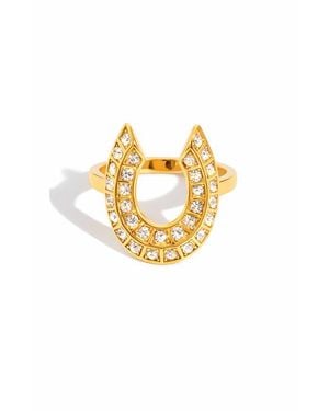 Kellery Stainless Steel Horseshoe Pavé Cubic Zirconia Statement Ring - Metallic